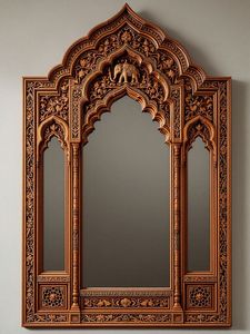 Miroir mural décoratif en bois, miroir rectangulaire cintré, cadre sculpté, salon, entrée - Product Image 3