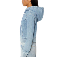 Sweat-shirt court à capuche en molleton bouclette et denim délavé pour femme, coupe ample, design personnalisé sur le devant, respirant