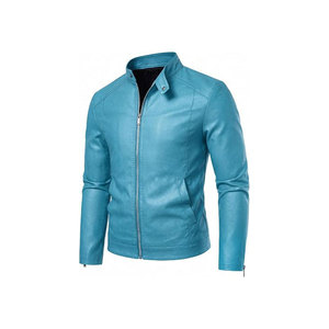Veste de moto en cuir véritable vert olive pour homme avec fermeture éclair, col rabattu, coupe ajustée, style automne - Product Image 3
