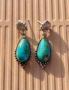 Teardrop Turquoise <b>Earrings</b>: Sterling <b>Silver</b> <b>Dangle</b>, Natural Gemstone - Product Image 4