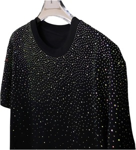 100% Cotton Custom Rhinestone Studded O-Neck Short Sleeve Breathable T-Shirt Men Regular Fit Streetwear Tee Custom Logo OEM - Product Image 2