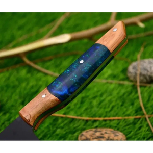 Couteau de chef Burraq personnalisé fait main en acier carbone, lame de 8 pouces, épaisseur de 3,0 mm, manche en bois, étui en cuir, garde au sec - Product Image 3