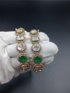 Silver Gold Plated AMAIRA JEWELS SM-584 Luxury Bangles Set Green Doublet Polki Stone for Women Traditional Engagement Jewelry - Product Image 6