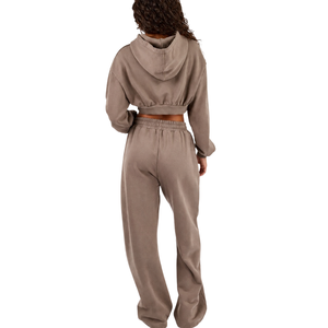 Womens <b>Cropped</b> Pullover Hoodie Tracksuit Set Baggy <b>Jogger</b> Trousers Elastic Waist Loose Two Piece Casual Streetwear Lounge Outfit - Product Image 2