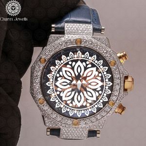 Charm Jewels Luxury Men's Stainless Steel <b>Watch</b> Polygon Case 42mm Analog Quartz Sapphire Crystal Leather Band Buckle - Product Image 2