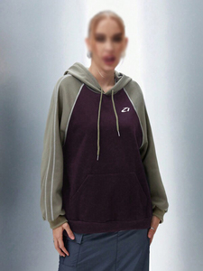 Bulk Women's Color <b>Block</b> Hoodies Cotton Blend Raglan Sleeve Contrast Stitching Kangaroo Pocket Relaxed Fit Private Label OEM ODM - Product Image 5