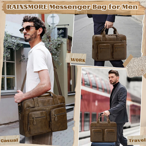 Leather Laptop Messenger Bag <b>Briefcase</b> Adjustable Handmade Travel Bag for Men and Women Crossbody Genuine Leather - Product Image 2