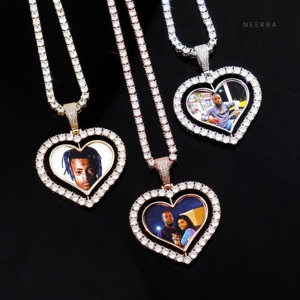 Iced Out Custom Heart Picture Pendant - 925 Sterling Silver Moissanite Custom Photo Pendant Personalized <b>Memory</b> Photo Pendant - Product Image 5