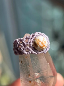 Dendritic Agate Macrame <b>Ring</b> White Brown Gem Lavender Cord <b>Adjustable</b> Boho Handmade Healing Jewelry - Product Image 2