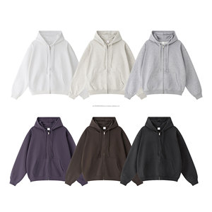 Sweat à capuche zippé rétro pour hommes High Street Plain Blank Custom French Terry Sweat à capuche surdimensionné pour hommes Vente en gros - Product Image 2