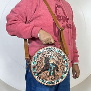 Nuevo Bolso de Hombro Redondo de Cuero Vacuno Hecho a Mano, Estilo Bohemio, para Mujer, Estilo Vaquero, Regalo para Ella - Product Image 4