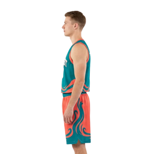 Ensemble maillot et short de basket-ball pour homme, col en V, sans manches, imprimé vagues, uniforme personnalisable avec nom et numéro, tenue de basket-ball pour adulte - Product Image 5