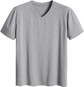 Men's V-Neck Short Sleeve T-Shirt Gray Shorts Set Oversized Solid Color Casual Knitted Cotton Breathable Summer Wear Custom - Product Image 3