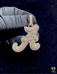 Custom Iced Letter Pendant Necklace Rhodium Plated GIA Certified Moissanite Personalized <b>Initial</b> Jewelry Hip Hop <b>Chain</b> Accessory - Product Image 2