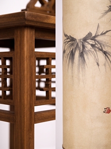 Lampe sur pied en bois, style pagode asiatique traditionnel, abat-jour en papier, blanc cassé, lumière ambiante chaude, AC E26 LED CRI 80, chambre à coucher - Product Image 3