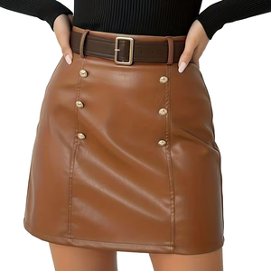 Faldas Mini de PU de Cintura Alta, Holgadas y Cómodas, de Moda Urbana, de Alta Calidad, Ecológicas para Mujer - Product Image 1