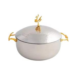 Plat à gratin arabe de luxe en acier inoxydable avec couvercle en forme de croissant, pot de service décoratif pour buffet, vaisselle de restauration hôtelière - Product Image 6