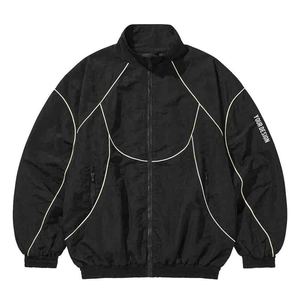 Unisex Black <b>Racer</b> <b>Jacket</b> Stand Collar Zipper Closure Smart Casual Style Waterproof Breathable Windproof Polyester Autumn Loose - Product Image 5