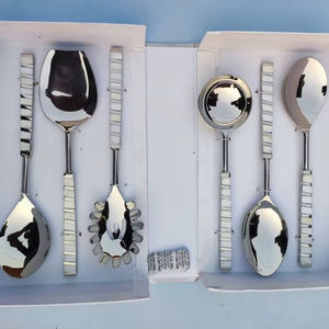 Couverts à manche martelé, couverts à manche texturé, ensemble cuillère, fourchette et couteau en acier inoxydable, couverts argentés polis miroir, lourds et robustes - Product Image 4