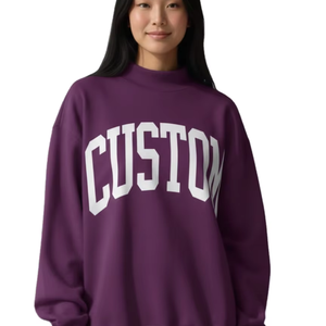 Sudadera Casual de Manga Larga para Mujer, Cuello Alto Simulado, Poliéster y Algodón, Corte Holgado, Logotipo Bordado en la Parte Delantera, Uso Diario - Product Image 1