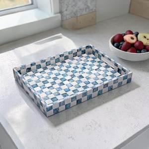 Modern Mother Of Pearl Serving <b>Tray</b> Handmade Shell Mosaic Decorative Platter For Serving Drinks And <b>Snacks</b> - Product Image 1