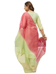 Light <b>Green</b> <b>Silk</b> Salwar Kameez with Pink Dupatta Traditional Indian Pakistani Casual Wear Regular Fit Women's Outfit - Product Image 3