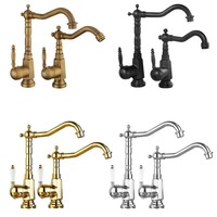 Robinet de lavabo et mitigeur d'évier de cuisine en laiton, finition Bronze antique, Or, Noir, à poser sur comptoir, eau chaude et froide, vente en gros d'usine, OEM