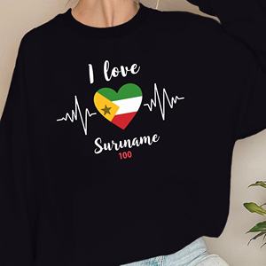 Felpe Casual da Donna con Stampa a Cuore 'I Love Suriname', Tessuto Lavorato a Maglia 100% Poliestere, Collo Tondo - Product Image 4