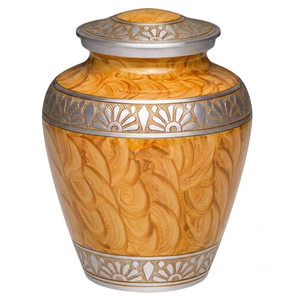 Urna Funeraria para Adultos con Diseño de Grabado Floral, Acabado en Mármol Amarillo y Plateado, Aleación Resistente, Capacidad de 200 Pulgadas Cúbicas - Product Image 1