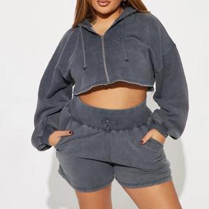 Ensemble de survêtement d'hiver de haute qualité pour femme, 2 pièces, manches longues, pantalon court, couleur unie, sweat-shirt à capuche, shorts décontractés, 100% coton - Product Image 6