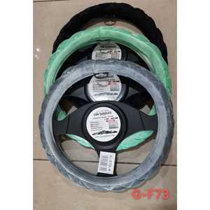 Housse de volant de voiture en fausse fourrure 37-39 cm gris vert noir - Product Image 3