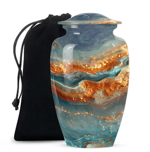 Modern Aluminium Urn Abstract Marble <b>Keepsake</b> Cremation <b>Ashes</b> Vase Round Memorial Sympathy Urn With Velvet Pouch - Product Image 1