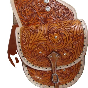 Bolsas de sillín de salto con herramientas manuales de cuero genuino para caballos Suministros ecuestres con bolsa de sillín de caballo de cuero - Product Image 1