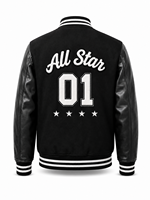 Veste universitaire unisexe noire d'hiver en laine/polyester avec patchwork brodé lettre R sur le devant, style streetwear décontracté, col rabattu