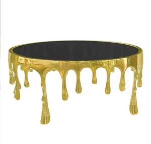 Simply Iconic Modern <b>Round</b> Coffee <b>Table</b> With <b>Gold</b> Drip Base And Black Glass Top For Living Room Furniture - Product Image 6