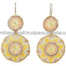 Brodé perle de rocaille tissu bijoux boucles d'oreilles mode goutte cerceau femmes à la mode anniversaire SAMI artisanat - Product Image 3