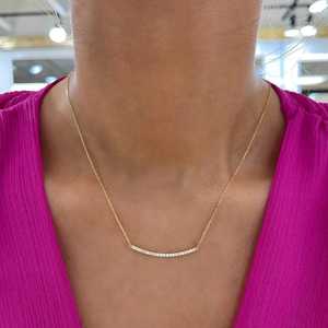 สร้อยคอแบบโค้งทองคำแท้ 14K ประดับเพชรทรงกลมเพาะเลี้ยงแบบฝังเพชรเต็มเส้น ดีไซน์โดดเด่น ความยาว 18 นิ้ว สร้อยแบบซ้อนเลเยอร์ สไตล์มินิมอล เพชรเม็ดเดี่ยว เครื่องประดับชั้นดี - Product Image 6