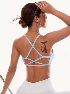Seamless Strappy Sports Bra Women <b>Cross</b> Back Padded Gym Yoga Crop <b>Top</b> High Elasticity Breathable Fitness Activewear Bralette - Product Image 4