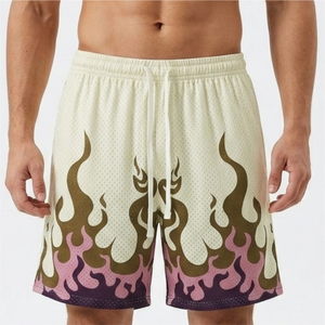 Shorts de basket-ball pour hommes à imprimé flamme, en mesh respirant, avec cordon de serrage, shorts de sport décontractés pour l'entraînement et les exercices - Product Image 3