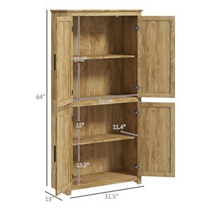 Modern 64\" Tall <b>Kitchen</b> <b>Pantry</b> Storage Cabinet Solid Wood MDF with 4 Rattan Doors 4 Tier Eco-friendly Shelves Natural Style - Product Image 3