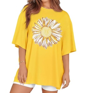 T-shirt décontracté pour femme, imprimé numérique, 100 % coton, manches courtes, grande taille, épaules tombantes, confortable, fabriqué au Bangladesh – Meilleure vente - Product Image 1