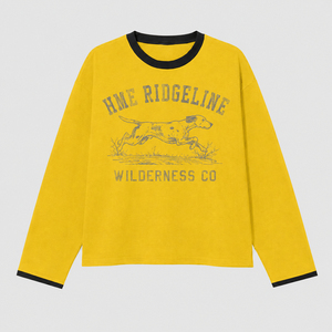 Camiseta de Manga Larga para Hombre, Cuello Redondo, Color Amarillo, con Detalles en Contraste, Estampado Gráfico de Perro, Estilo Casual - Product Image 1
