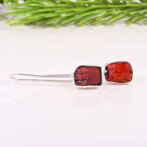 Handmade Raw Garnet <b>Earrings</b> <b>Sterling</b> <b>Silver</b> Boho Gemstone <b>Drop</b> <b>Earrings</b> - Product Image 3