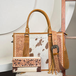 2025 bolso de mano cruzado de cuero de vaca con herramientas manuales de diseñador personalizado y billetera de cuero con herramientas manuales conjunto de 2 piezas a juego para mujer - Product Image 5