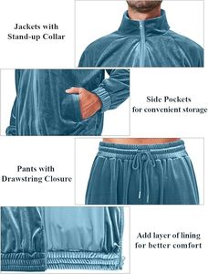 Traje de Calentamiento de Terciopelo Personalizado para Equipos Deportivos Profesionales con Chaqueta de Terciopelo con Logotipo del Club Bordado y Pantalones de Pierna Abierta - Product Image 3