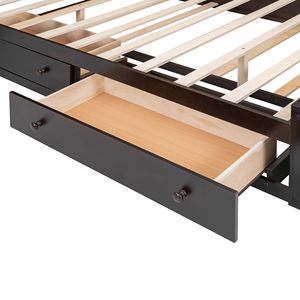 Letto matrimoniale in legno con armadio integrato, mensole e cassetti estraibili Twin XL, colore espresso - Product Image 4