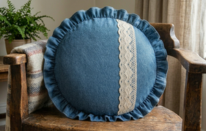 Navy <b>Blue</b> Denim Round Luxury <b>Throw</b> Pillow Cover Washable Removable Low MOQ Home Decor Customisable - Product Image 3