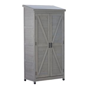 Outdoor <b>Tall</b> Vertical Tool Cabinet Wooden <b>Storage</b> Shed with Metal Top for Backyard <b>Garden</b> Patio Lawn for Outdoor Sheds & <b>Storage</b> - Product Image 1