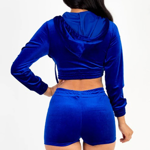Ensemble de survêtement pour femme de haute qualité, 2 pièces, en velours, avec haut court à manches longues et short, coupe ample - Product Image 2