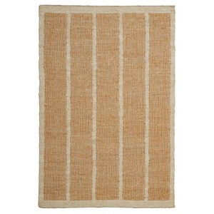 Tapis moderne en jute rayé, tissage plat, pour salon, décoration intérieure, beige et marron avec bordure - Product Image 1